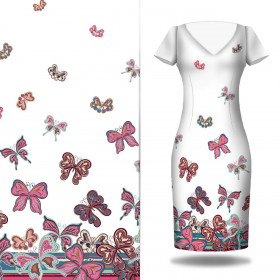 SCHMETTERLINGE (Motiv 1 rosa) / weiß - Kleid-Panel Baumwoll Musselin