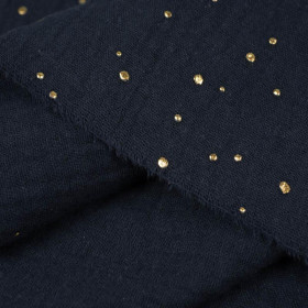GOLDENE PUNKTE / navy - Baumwoll Musselin