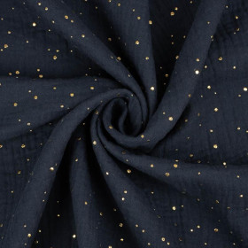 GOLDENE PUNKTE / navy - Baumwoll Musselin