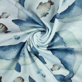 BLAUE WALE (OZEAN WELT) / CAMOUFLAGE m. 2 (hellblau) - bio single jerset mit Elastan Sommersweat