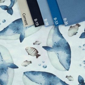 BLAUE WALE (OZEAN WELT) / CAMOUFLAGE m. 2 (hellblau) - bio single jerset mit Elastan Sommersweat