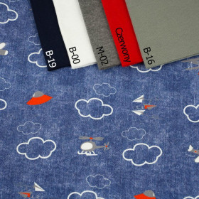 FLUGZEUGE (FLUGZEUGE) / ACID WASH DUNKELBLAU  - bio single jerset mit Elastan Sommersweat