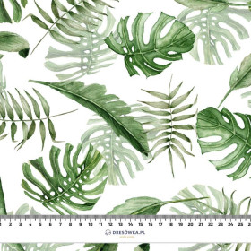 50CM TROPISCHE BLÄTTER MIX Ms. 1 / weiß (JUNGLE) - bio single jerset mit Elastan