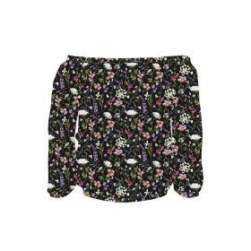 Carmenausschnitt Bluse (SOFIA) - PASTELL BLUMEN / schwarz - Nähset 