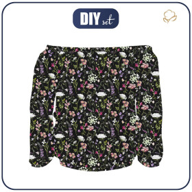Carmenausschnitt Bluse (SOFIA) - PASTELL BLUMEN / schwarz - Nähset 
