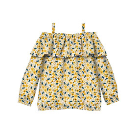 Carmenausschnitt Bluse (VIKI) - BLÜMCHEN M. 2 / weiß - Nähset 