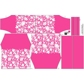Carmenausschnitt Bluse (VIKI) - BLUMEN (Motiv 2 weiß) / fuchsia - Nähset 