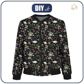 DAMEN BOMBERJACKE (KAMA) - PASTELL BLUMEN / schwarz - Nähset S
