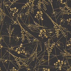 100cm BLÄTTER Ms 12 (gold) / schwarz - Single Jersey mit Elastan ITY