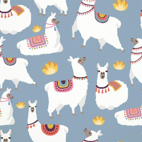 LAMA / blau - Baumwoll Webware