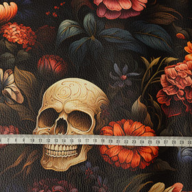 FLOWERS AND SKULL (46 cm x 50 cm) - dickes geprägtes Kunstleder