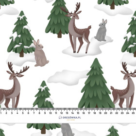 HIRSCHE UND HASEN (IM WEIHNACHTSMANN WALD) - leichte Maschenware angeraut