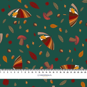 REGENSCHIRME UND PILZE  / Flaschengrün (HERBST DES KLEINEN PANDA)- Single Jersey mit Elastan ITY