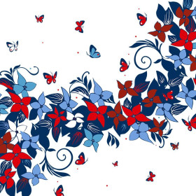 FLORAL PANEL / blau-rot - Paneel