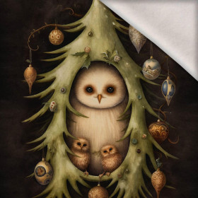 VINTAGE CHRISTMAS OWL M. 2 - Paneel (60cm x 50cm) Wintersweat angeraut mit Elastan ITY
