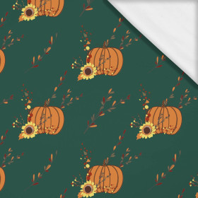 HERBST ZWEIGE UND KÜRBISSE / Flaschengrün (HERBST DES KLEINEN PANDA)- Single Jersey mit Elastan ITY