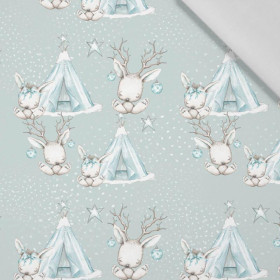 TIERE IN TIPI / hellblau (MAGISCHER WEIHNACHTSWALD) - Baumwoll Webware