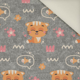 KATZEN UND FISCHE / Blumen (KATZENWELT) / ACID WASH GRAU - Polster- Velours