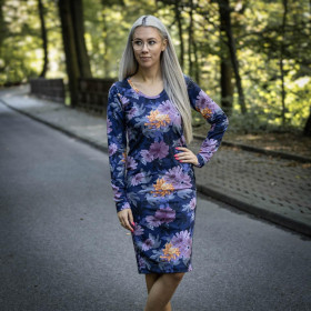 BLEISTIFTKLEID (ALISA) - BLUMEN (Motiv 5 navy) / weiß - Nähset