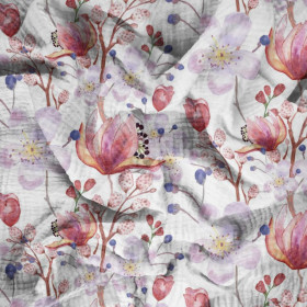 APFELBLÜTE UND MAGNOLIEN MS. 2 (BLÜHENDE WIESE) - Baumwoll Musselin