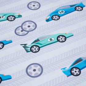SCHNELLE SCHLITTEN / blau auf grau - Wasserabweisende Webware