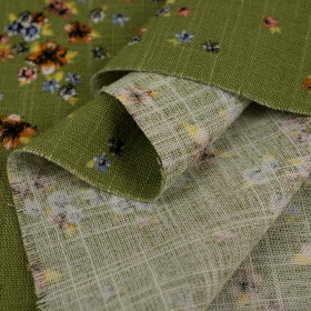 KLEINE BLUMEN / KIWI - Viskose in Leinenoptik