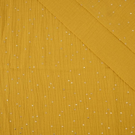 GOLDENE PUNKTE / senf - Baumwoll Musselin
