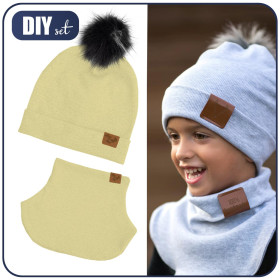 Flaschengrün (BUTTER YELLOW) - Mütze und Loop kreatives Nähset