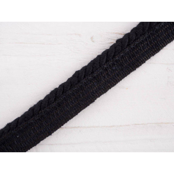 Zierschnur aus Baumwolle – mit Band zum Einnähen -  schwarz