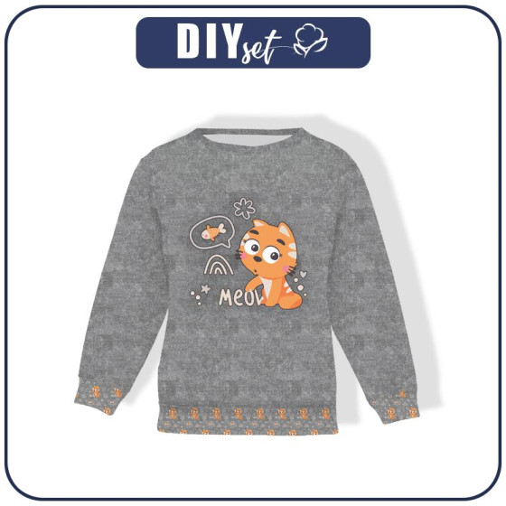 KINDER SWEATSHIRT (NOE) - KATZEN / meow (KATZENWELT) / ACID WASH GRAU - Nähset