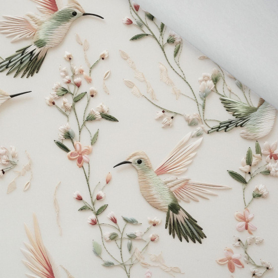 PASTEL BIRDS M. 6 (Kolibris) - leichte Maschenware angeraut