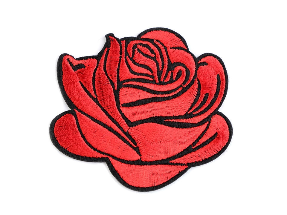 Vyšívané nažehlovací aplikace s květem růže - červená