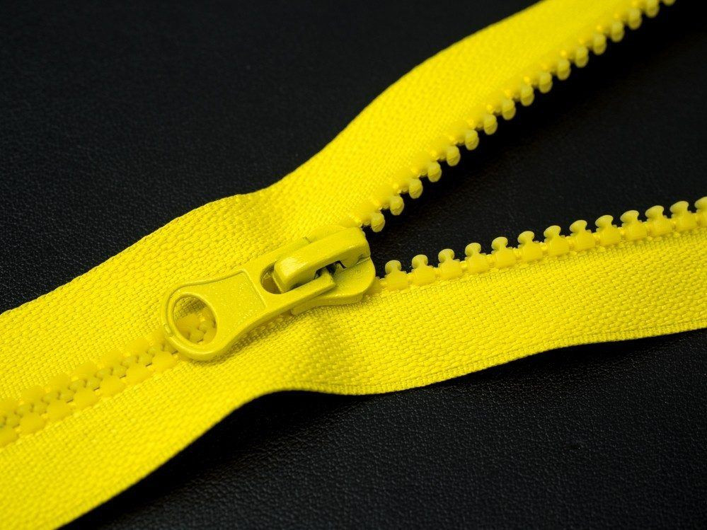 Kostěný zip 70cm dělitelný -  žlutý