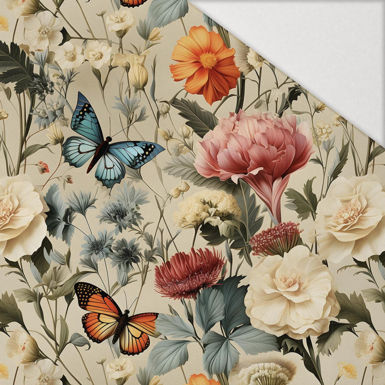 Butterfly & Flowers wz.9 - Hydrofobní česaná teplákovina