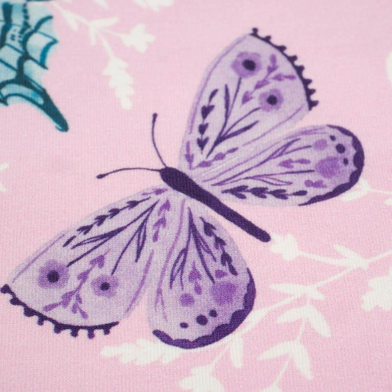 MOTÝLI VZ. 5 / růžová (PURPUROVÍ MOTÝLI) - organický úplet single jersey s elastanem