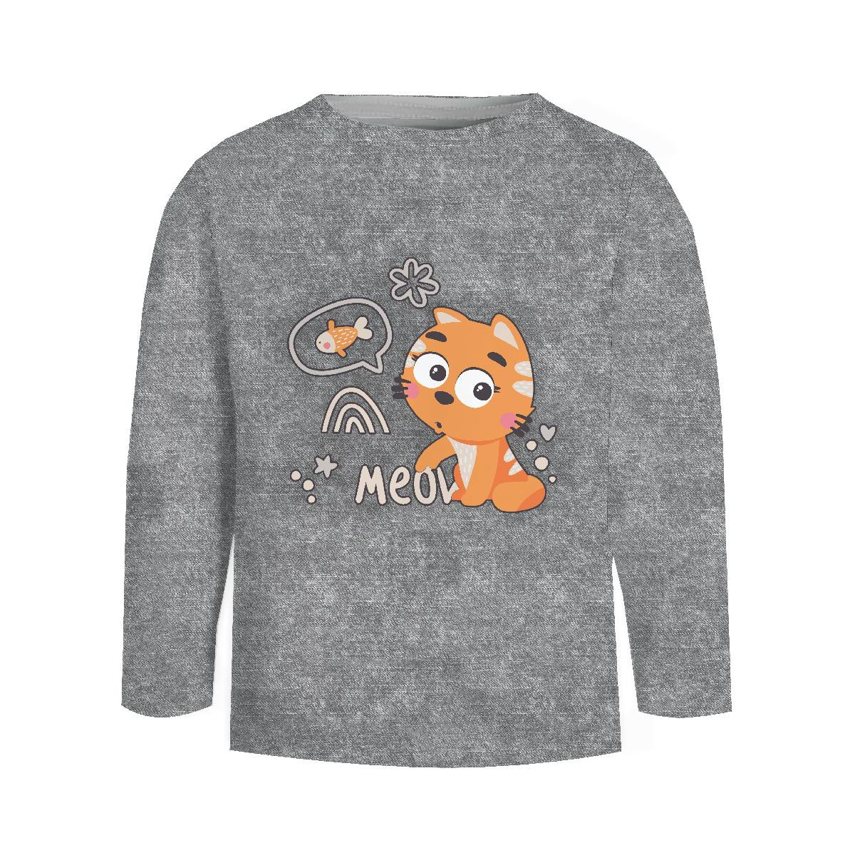 LONGSLEEVE - KOČKY / meow (KOČIČÍ SVĚT) / ACID WASH šedý - single jersey