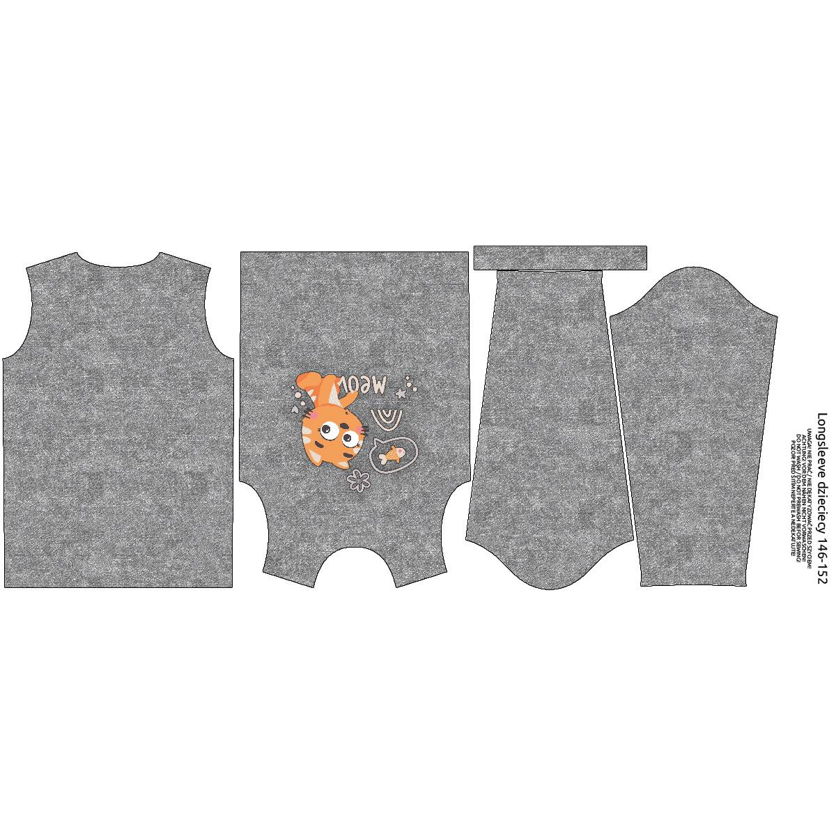 LONGSLEEVE - KOČKY / meow (KOČIČÍ SVĚT) / ACID WASH šedý - single jersey