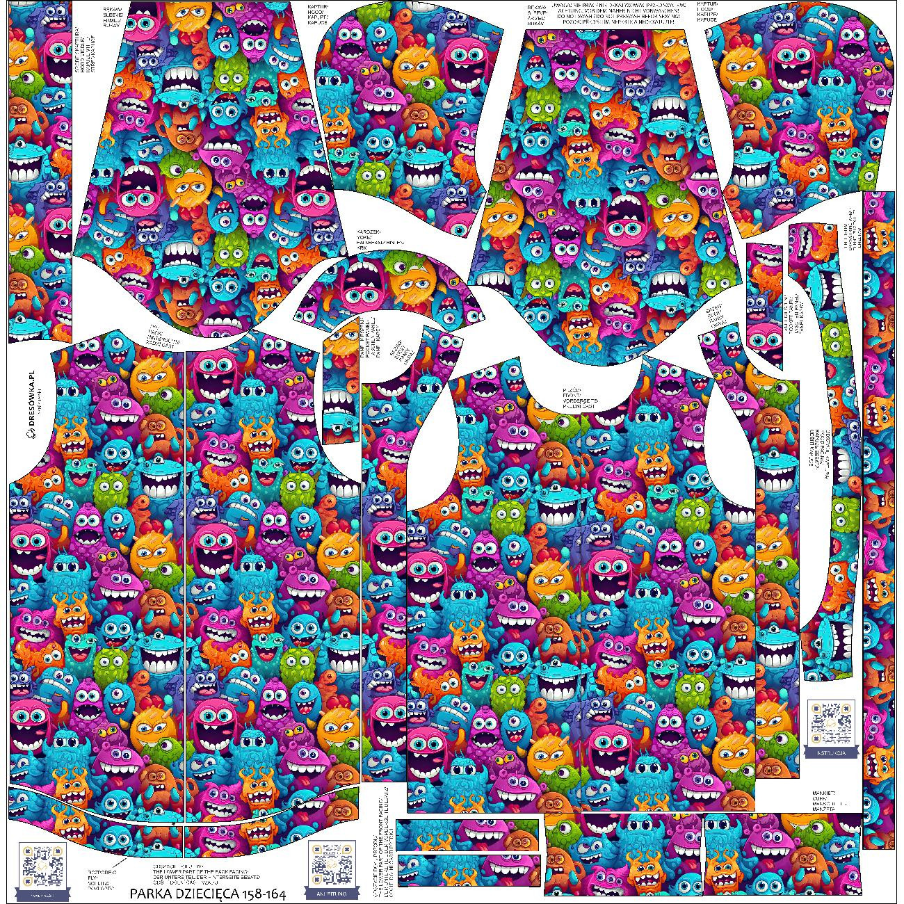 DĚTSKÁ BUNDA PARKA (ARIEL) - CRAZY MONSTERS VZ. 3 - Sada šití