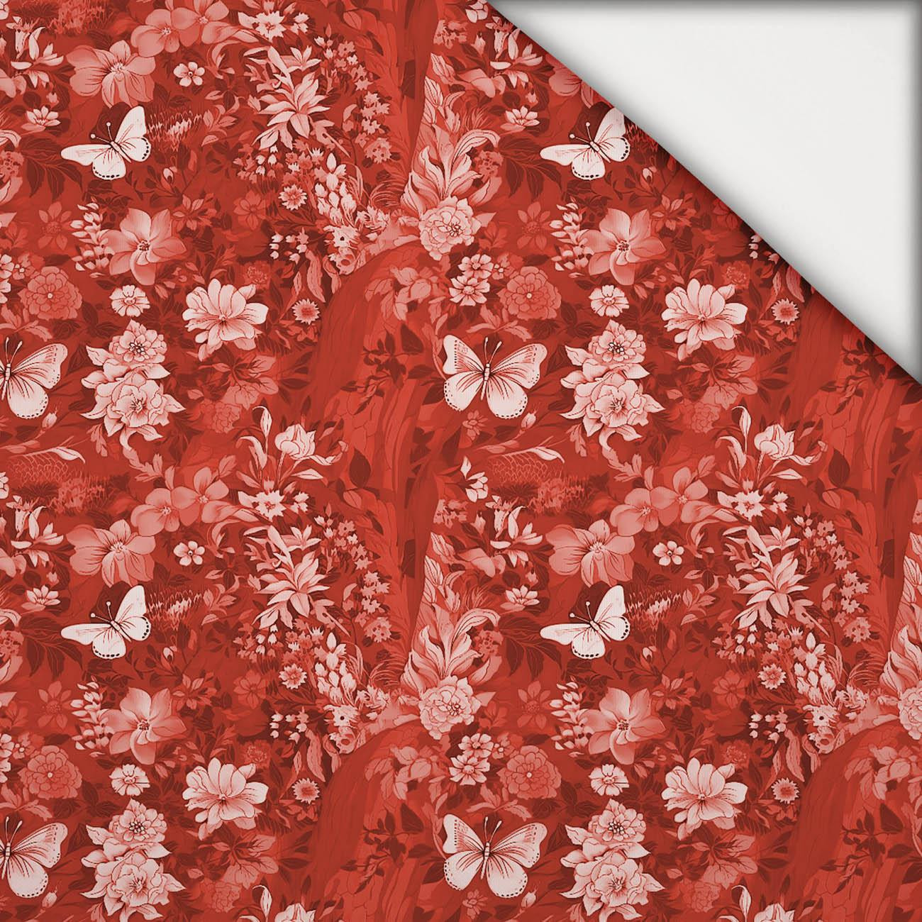 LUSCIOUS RED / FLOWERS - lehký, česaný úplet