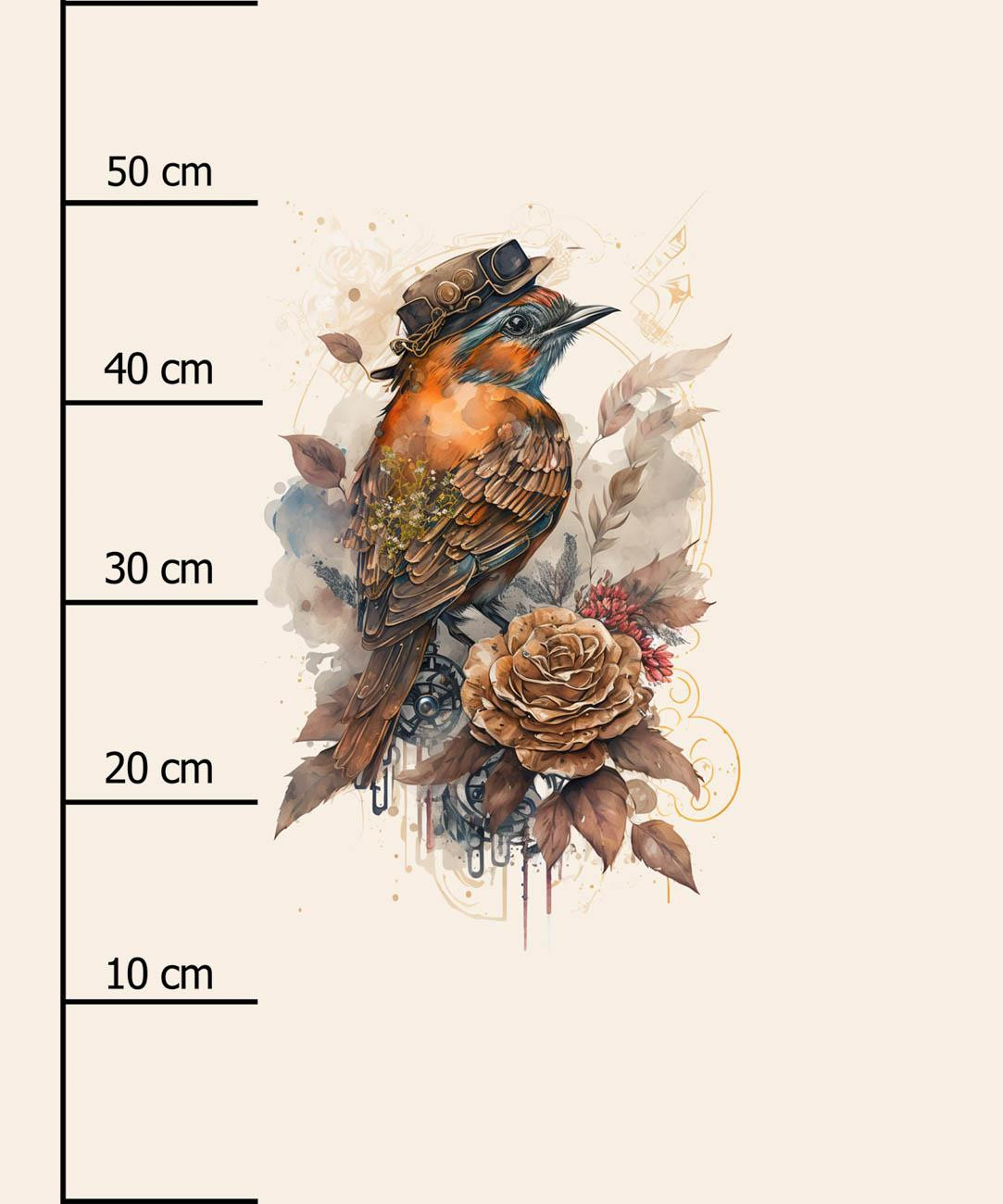 STEAMPUNK BIRD - Paneel (60cm x 50cm) Hydrofobní česaná teplákovina