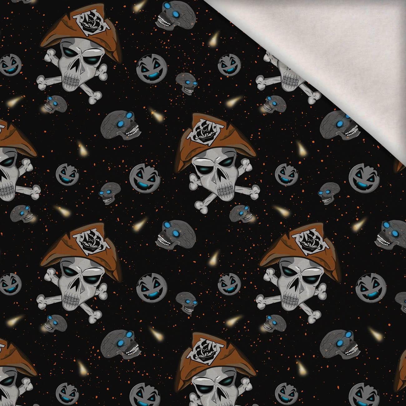 PIRATE SKULLS / BLACK (SCARY HALLOWEEN) - teplákovina počesaná s elastanem ITY