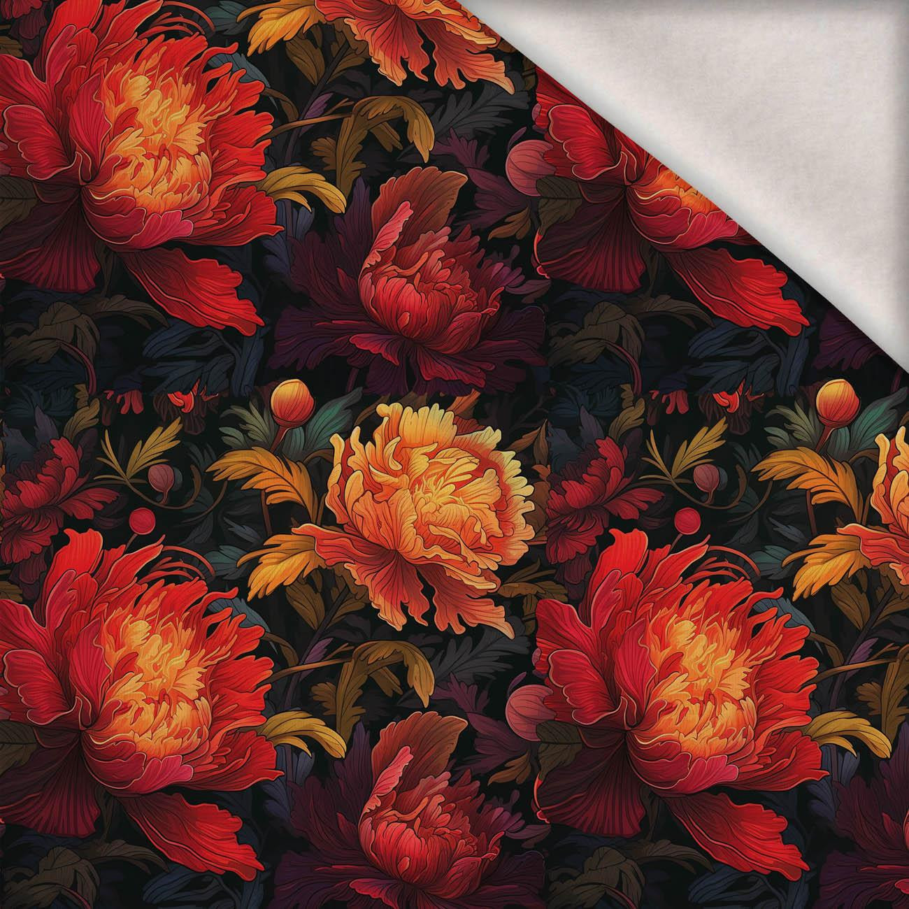 VINTAGE CHINESE FLOWERS VZ. 3 - teplákovina počesaná s elastanem ITY