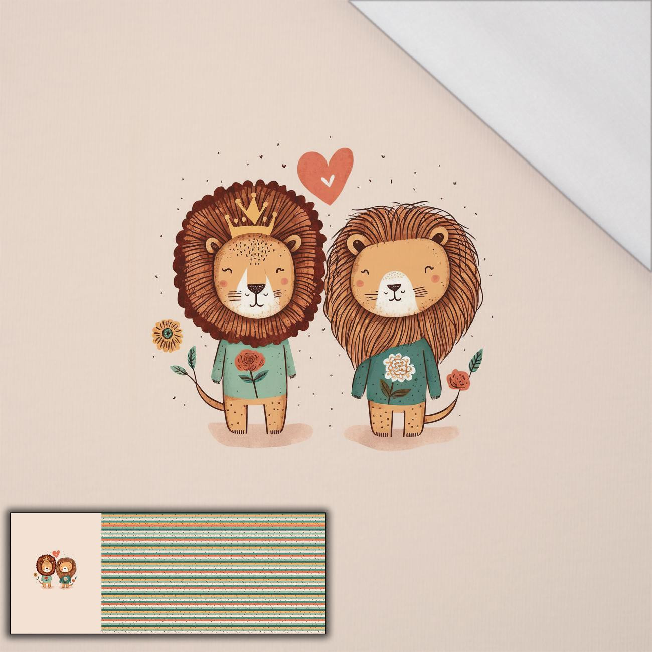 LIONS IN LOVE - panoramic panel SINGLE JERSEY (60cm x 155cm)