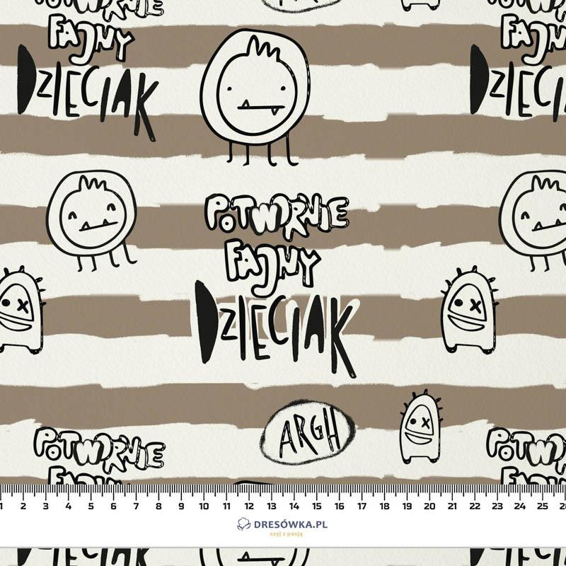 POTWORNIE FAJNY DZIECIAK / beige pruhy (ŠKOLNÍ KRESBY) - teplakovina