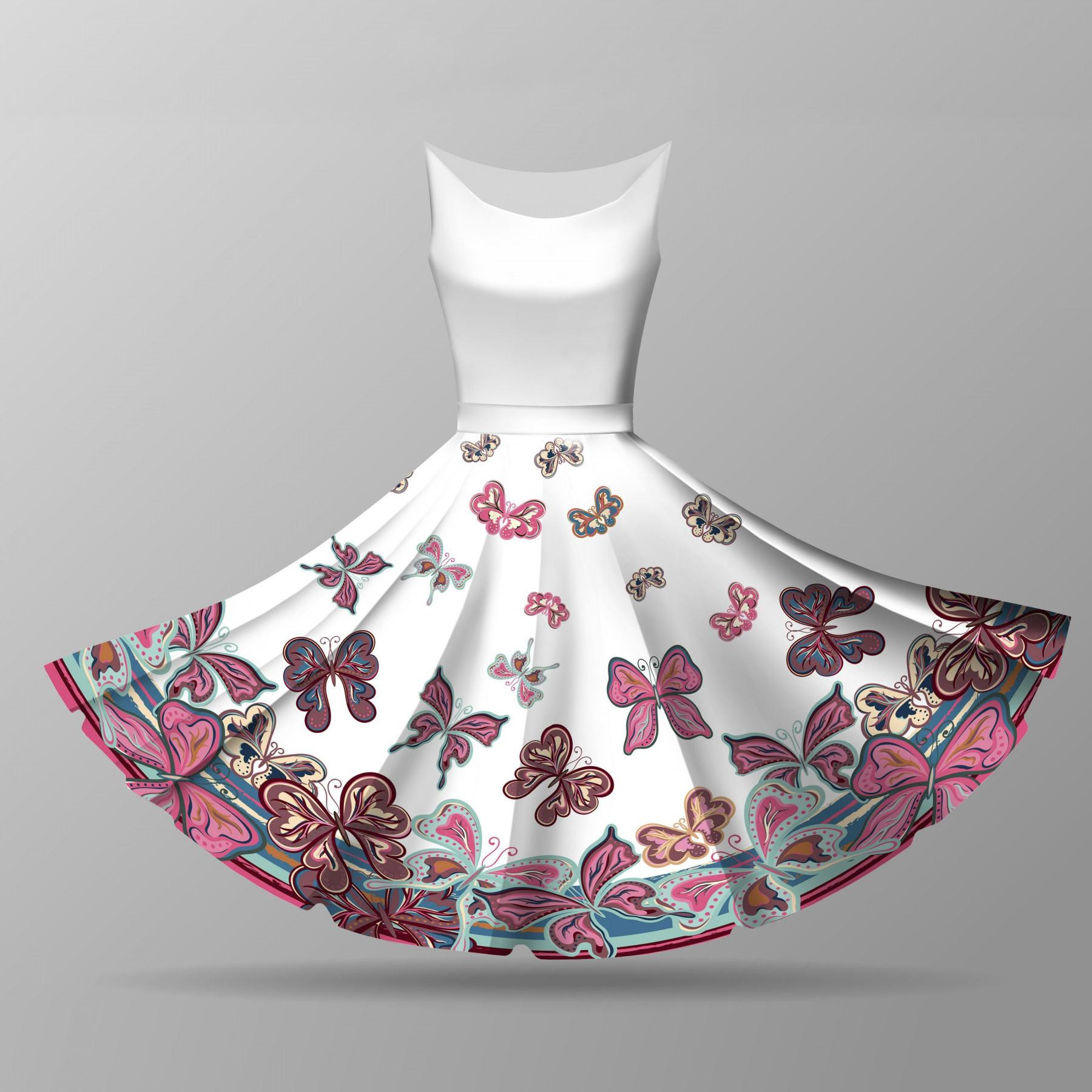 MOTYLE (wzór 1 różowy) / biały -  velký panel pro kruhovou sukni