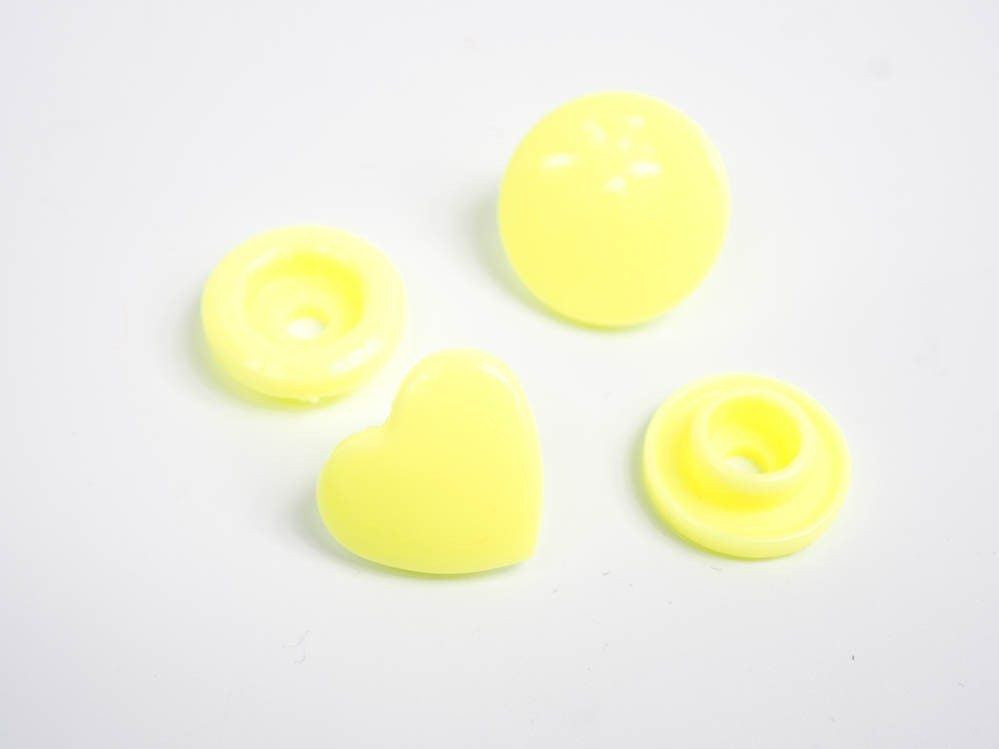 Patentky KAM srdce 12mm - žlutý neon 10 sad