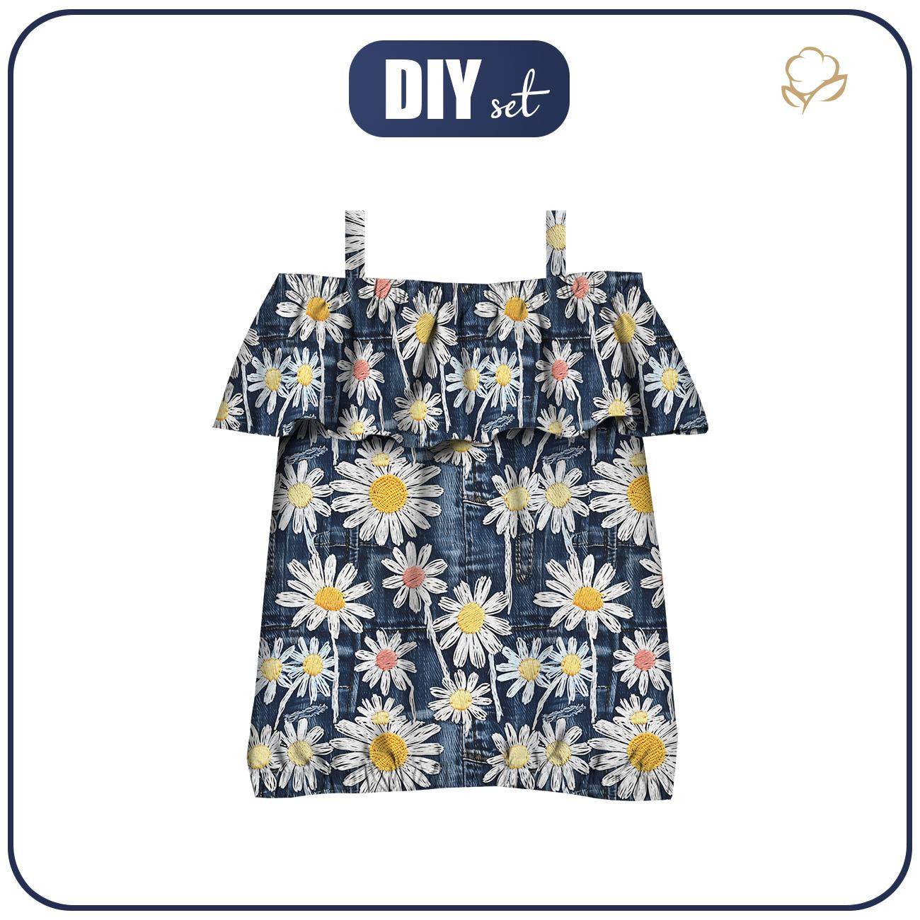 Bardot halenka (SARA) - DAISIES DENIM IMITATION WZ. 1 - Sada šití