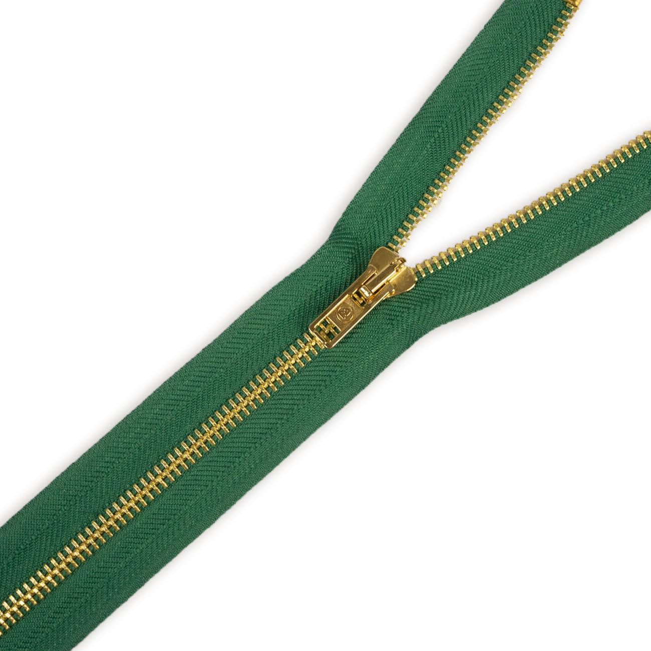 Kovový zip rozděluje 30 cm - zelená / zlato