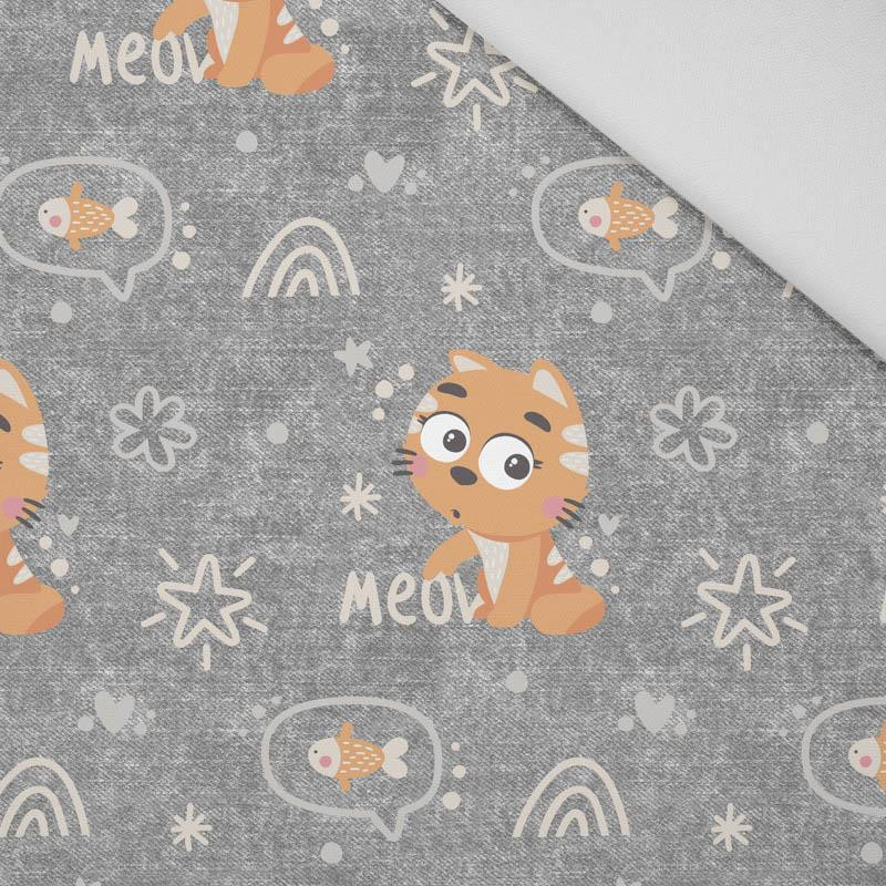 KOČKY / meow (KOČIČÍ SVĚT) / ACID WASH šedý  - tkanina HOME DECOR PREMIUM