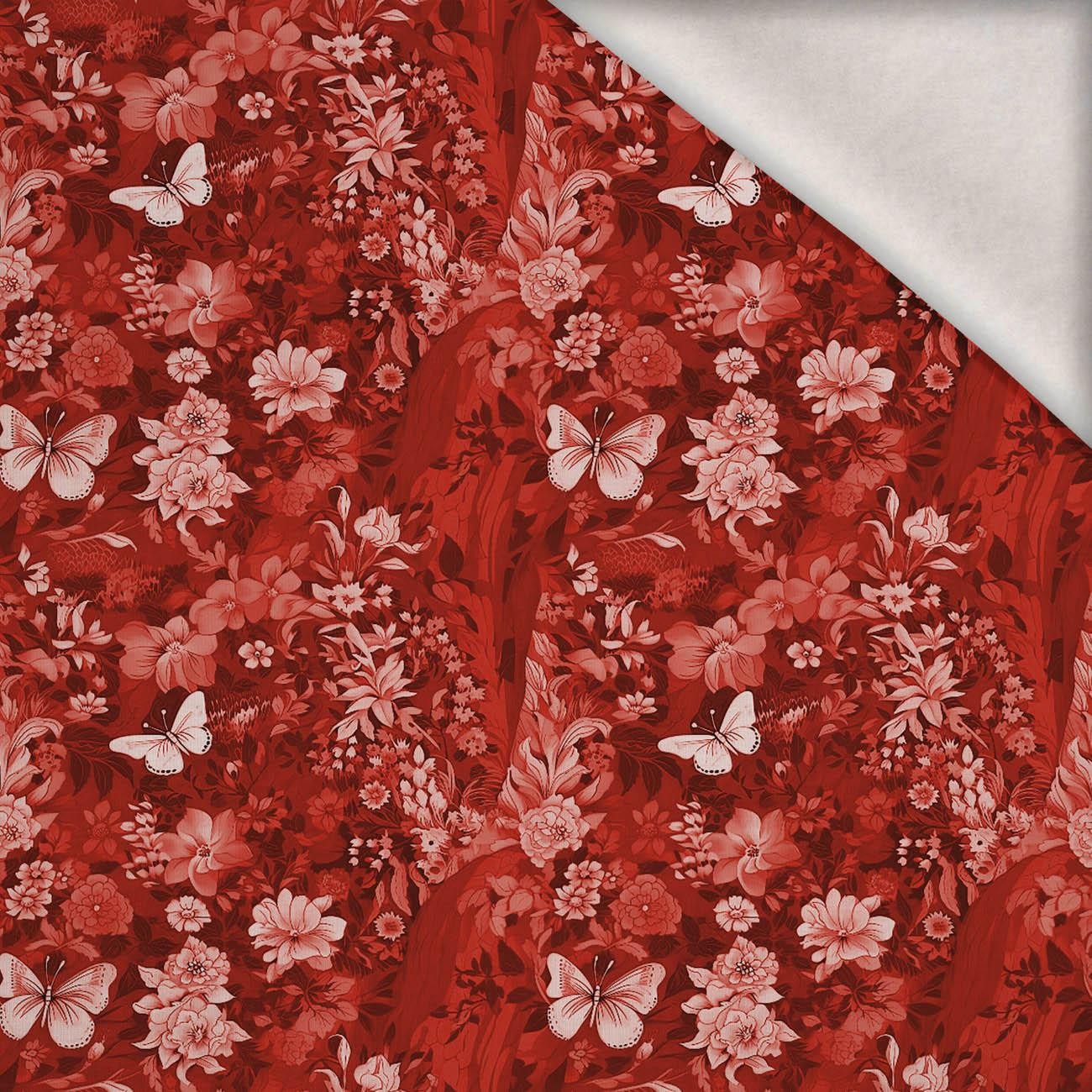 LUSCIOUS RED / FLOWERS - teplákovina počesaná s elastanem ITY